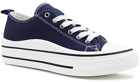 Womens Lace Up Platform Sole Canvas Baseball Sneakers Ladies Chunky Retro Flat Low Top Fashion Trainers Pumps (Navy, UK Footwear Size System, Adult, Women, Numeric, Medium, 5)