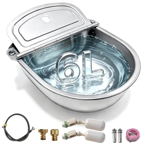 Abbeveratoio per bestiame in acciaio inox con tubo intrecciato e bulloni di fissaggio per abbeveratoio per bovini, pecore, cani e cavalli (senza foro di drenaggio)