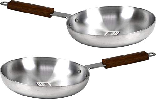 Catergold Frying Pan Set Aluminium Pan Home Catering Restaurant Pan with Wooden Handle (24cm Set of 2)
