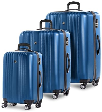 FERGÉ Set 3 valises rigides Extensible à roulettes Toulouse | Lot de 3 - Trolley Voyage | Ensemble de Bagages Bleu