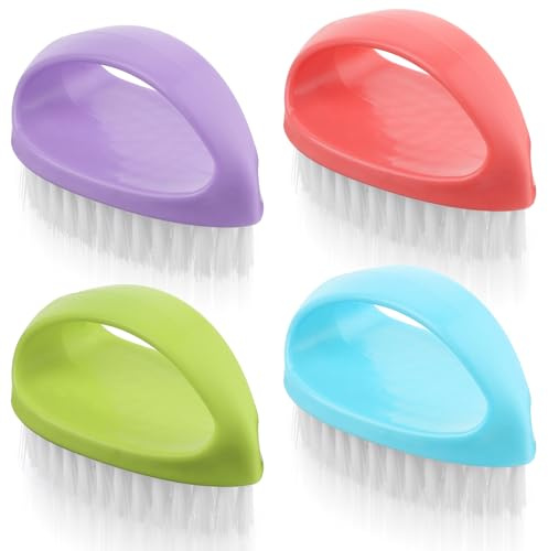cobee 4pcs Handle Grip Nail Brushes, Heavy Duty Nail Scrubbing Brushes for Cleaning Fingernails Toes Deep Clean Hand Scrubber with Nylon Firm Stiff Bristles for Gardeners Mechanics Hand Under Nails