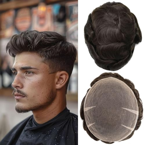 Toupet pour hommes Système complet de cheveux en dentelle suisse pour hommes cheveux humains Respirant Hommes Toupet Racine Blanchiment Nœud Naturel 90% Densité Hommes Dentelle Perruque 8X10（#2）