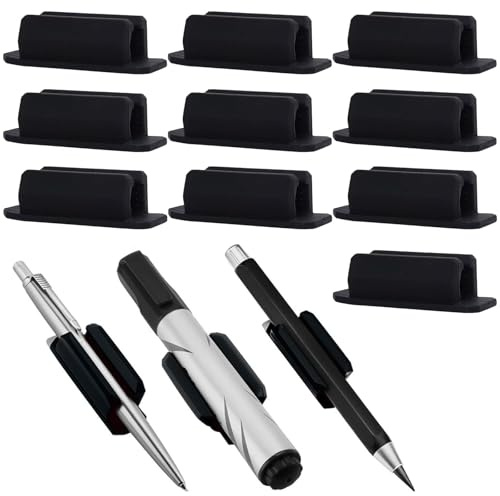 FUYTSUO 20 Pezzi Porta Penne per Scrivania, Silicone Porta Pennarelli, Portapenne Clip, Utilizzabile su Scrivanie, Lavagne e Altro Ancora, Nero con Nastro Adesivo Riutilizzabile
