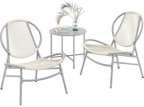 SONGMICS Balkonmöbel, 3er Set, Gartenmöbel-Set, aus PE-Polyrattan, Outdoor, mit Tisch, 2 Stühlen, für Terrasse, Garten, Balkon, Taubengrau GGF021GZ01