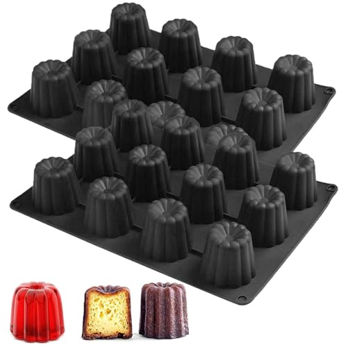 YXHZVON 2 Pièces Moule Silicone Mini Cannelé 12 Cavité, Antiadhésifs Moule a Chocolat, Moules à Gâteau en Silicone pour Chocolat, Gelée, Pudding, Mousse(Noir)