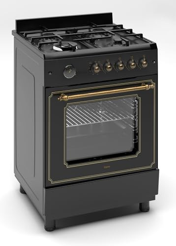 Ferre F6IP40GF-BL-RETRO-W 60cm Freestanding Gas Cooker With Wok Burner & Turbo Fan - Matte Black