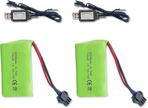 2 baterías recargables SM-3P 7,4 V 500 mAh Plug-in para vehículos RC con cable de carga USB, adecuadas para juguetes teledirigidos RC Cars, Stunt Flippers RC Barcos RC Trucks RC vehículos de