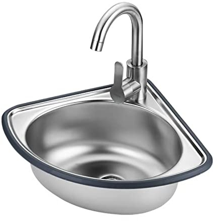 HLTYGWX Lavandino da Bagno ad Angolo con lavabo da Esterno per Montaggio a Parete con scolapiatti e Protezione del Bordo del Rubinetto per Uso Interno/Esterno in Garage, Lavanderia, Ristorante,