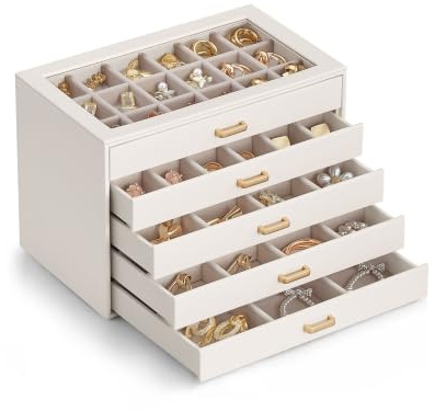 Lolalet Earring Organizer, Jewelry Box with Clear Lid -Beige, 5 Layer