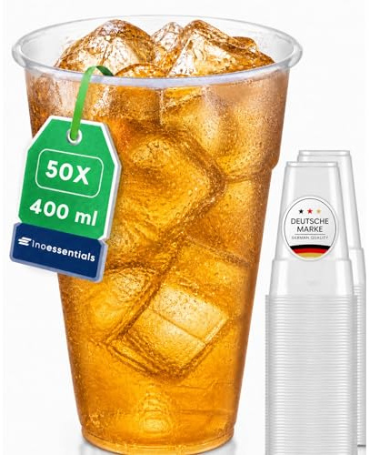 Inoverse 200 st. plastmuggar 400 ml transparent – drickkopp 0,4 l engångs av plast för cocktails, långdrycker, läsk, fest, festival, catering och utbank – klar festmugg