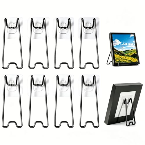MUFANSU Support pour Cadre Photo, 8 PCS Support Cadre Photo Chevalet | Supports de Panneau de Chevalet Auto-adhésifs, en Acier Inoxydable Chevalets sans Percer pour Décoration Intérieure