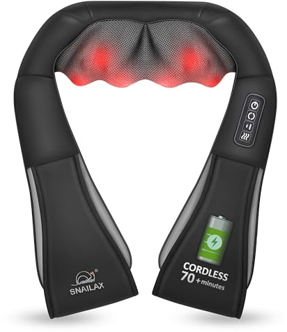 Snailax Masajeador de cuello inalámbrico con calor, masajeador Shiatsu recargable con correa ajustable, 2 niveles de intensidad, batería de 60 minutos, regalo para mujeres y hombres