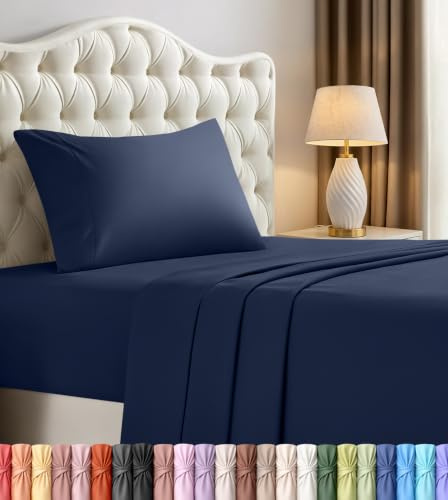 Utopia Bedding Bäddset för tvillinglakan – 3-delat sängkläder – borstad mikrofiber – krymp- och blekningsbeständig – enkel skötsel (tvilling, marinblå)