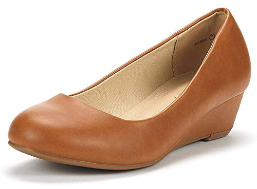 DREAM PAIRS Women's Wedge Heel Dress Pumps,Size 11,Tan/Pu