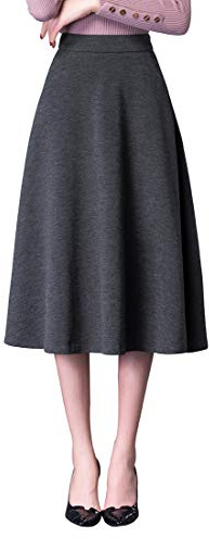 RIZ-ZOAWD Femme Élégant Taille Haute Jupes de Laine Automne Fille Mode Hiver Longue Jupes Chaud Midi A-Ligne Jupe plissée Couleur Unie (XL (Taille:29.1'',Longueur:29.5''), Gris)