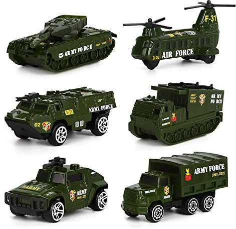 Dreamon Jouet Véhicule Militaire en Plastique et en métal avec 6pcs Mini Modèles Voitures Classiques pour Enfants de 3 4 5 Ans
