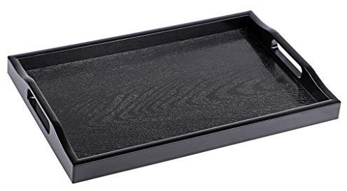 MDLUU Plastic Serving Tray, Ottoman Tray with Cutout Handles, Rectangle Butler Tray for Breakfast in Bed, Coffee Table Decor, Party (Black)