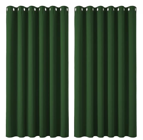 Deconovo Green Curtains Thermal Insulated Eyelet Blackout Curtains for Bedroom 90 x 90 Inch Forest Green Two Panels