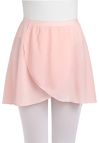 Soudittur Ballet Skirts Chiffon Pull On Dance Wrap Skirts with Elastic Waistband for Girls Women (Pink, L(Waist: 70-80cm))