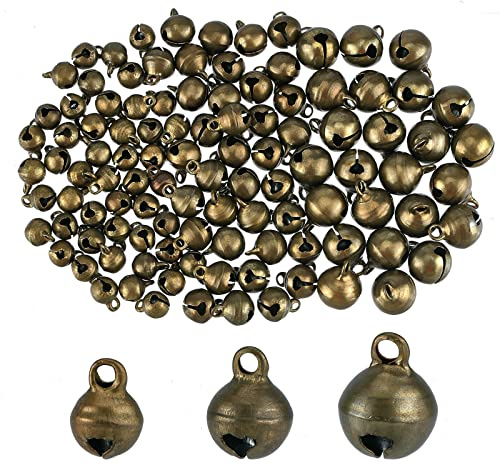 CHGCRAFT 240Pz 3 tamaños de Cascabeles Pequeños, Estilo Vintage, de Bronce Antiguo, de Latón, con Cuentas, Colgantes Musicales, Cascabeles de Trineo para Decoraciones de Fiesta de Navidad