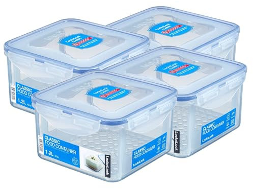 LocknLock 4 STÜCK HPL822T Frischhaltedosen mit Serviereinsatz 1,2 Liter - Maße (LxBxH): 155 x 155 x 87 mm - Geeignete Dosen zum Einfrieren und Mikrowelle Lock and Lock Dosen Food Box Meal-Prep-Box