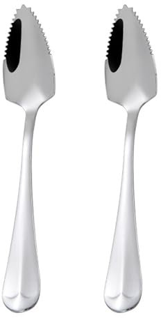 USHXVG 2 Pieces Grapefruit Spoon, Sharp Spoon, Kiwi Spoon, Stainless Steel Spoon, Dessert Spoon, Spatula, Serrated Spoon, Fruit Spoon (Silver)