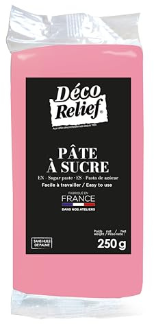 Déco Relief - Pâte à Sucre Rose Pastel 250 g - Pâte à Sucre Professionnelle pour Gâteaux, Pâtisserie - Coloris Rose Clair - Fabriquée en France