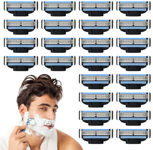 24Pcs Razor Blades Replacement, Washable Men Razor Blades, 3-Layer Razor Blade, Professional Barber Beard Blades Compatible with Gillette Mach 3 Shavers, Manual Razor Blades for Father Boyfriend