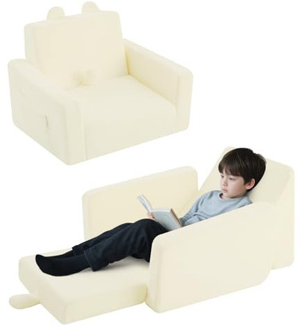 MeMoreCool Ausklappbares Kindersofa aus Plüsch, Bequemes Klappbarer Kinderstuhl-Couch, Umwandelbares Kinderschlafsofa, Baby-Relaxsessel für Kleinkinder von 1–4 Jahren, Mädchen und Jungen, Beige