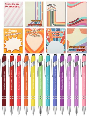 Mr. Pen- Employee Sticky Notes and Stylus Pens, 20 pcs, 3x4 Sticky Notes, 8 Pads, 240 Sheets, 12 Black Ink Pens with Stylus Tips for Coworkers, Nurse, Teacher, Employee, Work Team Appreciation Gift