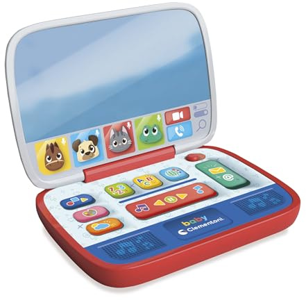 Clementoni Baby Mini Ordinateur Portable, Ordinateur éducatif Enfant 12-36 Mois, Centre d'activités pour la Petite enfance, enseigne des Lettres, Chiffres, Formes, Couleurs, stimule Le Jeu imitatif,