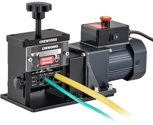CREWORKS Automatic Wire Stripper Machine, 8 Channel Electric Wire Stripping Machine for 0.06 to 0.67 in. Copper Wires, Electric Cable Stripper Machine with 5 Blades and All-Copper Motor for Recycling
