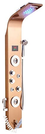 Panneau de douche, LED Salle De Bains Panneau De Douche 6 Modes Intelligent LCD Colonne De Douche Rose Or Pluie Cascade Systèmes De Bain Avec Massage Jet Mitigeur(Rose Golden 8006)