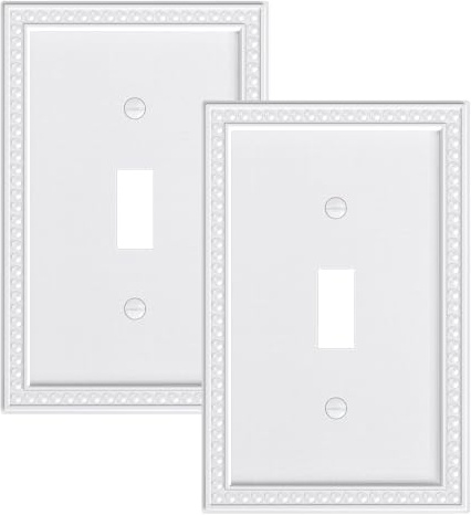 TREEWELL 2-Pack Single Toggle Light Switch Cover Plate, Pearls Decorative Switch Plate Covers, Unbreakable Polycarbonate, Pure White 1 Gang Wall Plate, Corrosion Resistant
