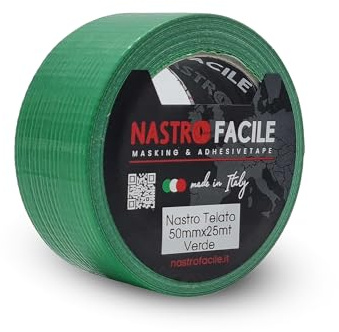 NASTRO FACILE 1PC Nastro Telato Multiuso Impermeabile 50mm x 25metri | Adesivo Hot Melt Ad Alta Adesione, Si Strappa a Mano, Resistente a Freddo E Ideale Su Ogni Superficie - Verde