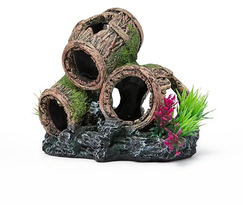 M PELOSA Fish Tank Decorations 17 x 12 x 15 cm Barrel Shaped Aquarium Decoration – Cute Resin Fish Tank Ornaments – Durable Water Resistant Paint Aquarium Accessories for Small, Medium, Large Tanks