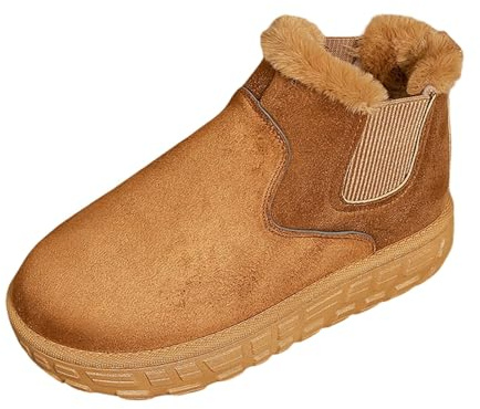 Stivali Donna Scamosciati 2026 Polpaccio Largo Pelle Vera Scarponcini Neve Bambina Stivaletti Bambino Scarpe per (Marrone,38)