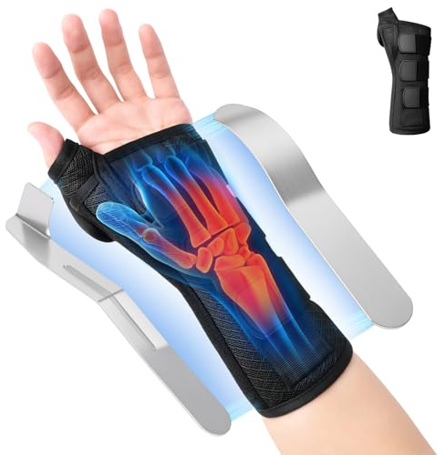 AOOWU Hand- och handledsskenor, handledsstöd med 2 aluminiumplattor, justerbar handledsskena för karpaltunnelsyndrom, tendinit, artrit och stukningar, quervain, tumme