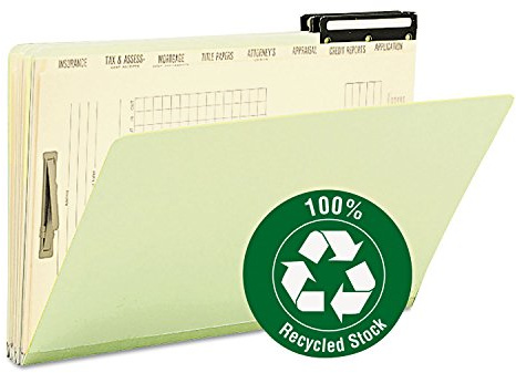 Smead Pressboard Mortgage File Folder, 2/5-Cut Right Position Flat Metal Tab, 14-3/4W x 10H, Guide Height, Legal Size, Gray/Green, 10 per Box (78208)