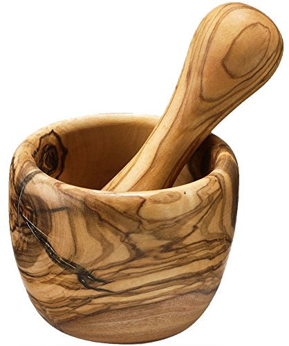 Berard Mörser mit Stößel Ø 7 cm | Mörser und Stößel aus einem Stück Olivenholz | optimal zum Mahlen und zerkleinern von Gewürzen und Kräutern | Mörser mit Stößel Holz