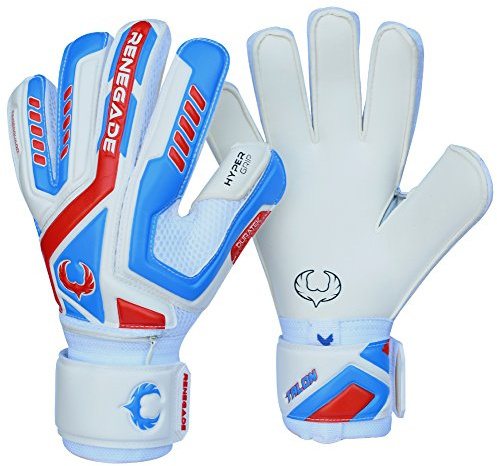 Renegade GK Talon Mirage Goalie Gloves with Pro-Tek Fingersaves | 4mm Hyper Grip & Duratek | White, Blue, Blue Soccer Goalkeeper Gloves (Size 5, Kids, Boys, Girls, Flat Cut, Lvl 3)