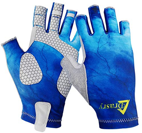 Drasry UV Protection Fishing Fingerless Gloves Men Women UPF 50+ SPF for Fishing Kayak Paddling Hiking Sailing Rowing Sun Gloves Blue L