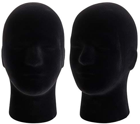 Hedume 2 Pack Mannequin Head Stand Model, Foam Black Velvet Male Wigs Display Model, Mannequin Manikin Head for Wig, Hat, Glasses