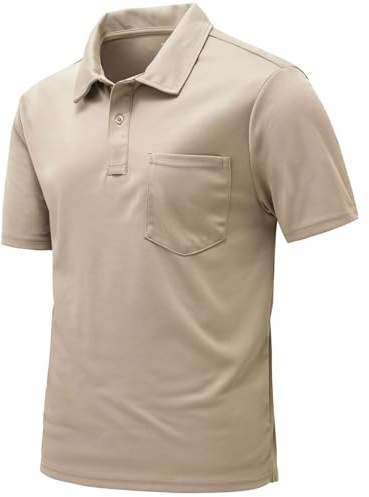 Rdruko Men's Polo Shirts with Pocket Quick Dry Short Sleeve Moisture Wicking Golf Polo Shirt with Pocket(Khaki, US L)
