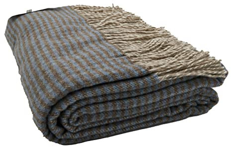 GLAESER Wohndecke Fair de Luxe | Sofadecke/Couchdecke | Kuschelige Tagesdecke | Flauschig & Kuschlig (5% Kaschmir, 40% Merinowolle, 35% Acryl, 20% Polyester, Blau/Braun)