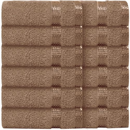 Casabella Face Towels-100% Cotton 12 Pack Set of Flannel Face Cloths Soft & Absorbent Fingertip Towels Perfect for Cleansing & Makeup Removal, Premium Quality Washcloths 30x30cm-Beige Face Flannel