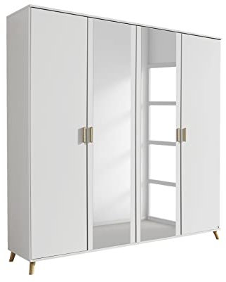 Rauch Möbel Falun Drehtürenschrank Schrank Kleiderschrank Weiss mit Spiegel, 4-türig, inklusive 1 Kleiderstange, 4 Einlegeböden, BxHxT 182x203x53 cm