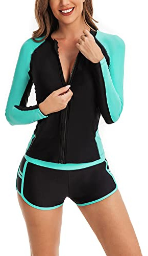 NJNJGO Set di due pezzi di protezione solare UV da donna a maniche lunghe con cerniera stampata, stile 4, M