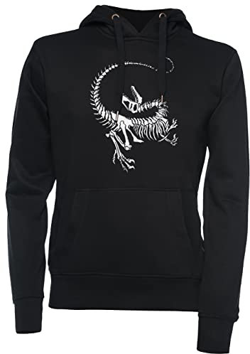 Velociraptor Skeleton Print Unisex Kapuzenpullover Schwarz