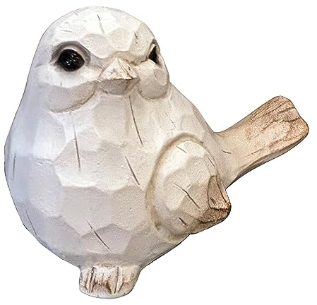 WHITE Bird Table Decor Wood Grain Effect Bird Figurine, Bird Statue Sculpture - Carved Rustic Animal Bird Ornaments - Home Decor Accents Collectible Bird Figurine for Wedding Housewarming Christmas